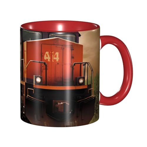 LKVNSWERT Porzellan-Kaffeetasse mit Griff, Güterzug-Kaffeetasse für Büro und Zuhause, Latte-Getränketasse für Kaffee, Tee und Milch, bunte Innenseite, Keramik-Teetassen für Männer und Frauen von LKVNSWERT