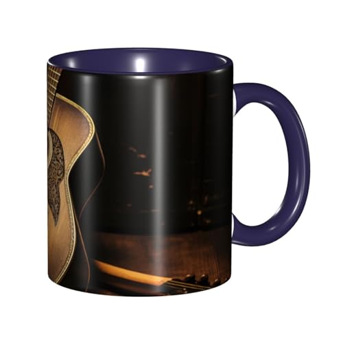 LKVNSWERT Porzellan-Kaffeetasse mit Griff, Kaffeetasse mit Aufschrift "Old West Guitar", Kaffeetasse für Büro und Zuhause, Latte-Getränketasse für Kaffee, Tee und Milch, bunte Innenseite von LKVNSWERT