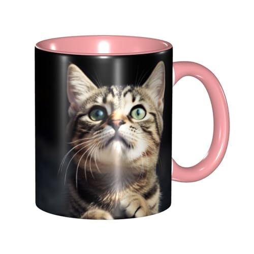 LKVNSWERT Porzellan-Kaffeetasse mit Griff, Katzenkaffeetasse für Büro und Zuhause, Latte-Getränketasse für Kaffee, Tee und Milch, bunte Innenseite, Keramik-Teetassen für Männer und Frauen von LKVNSWERT