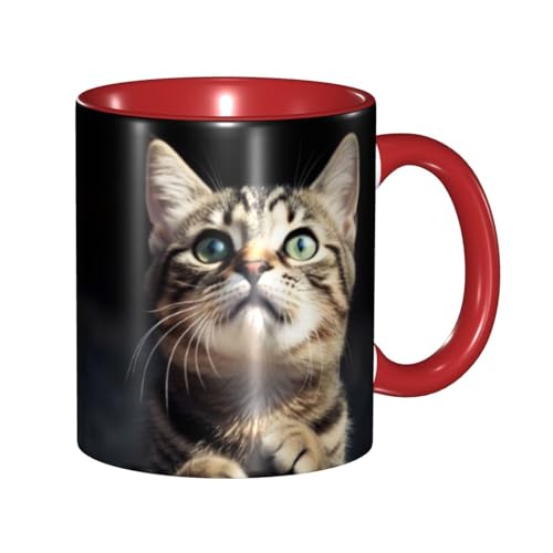 LKVNSWERT Porzellan-Kaffeetasse mit Griff, Katzenkaffeetasse für Büro und Zuhause, Latte-Getränketasse für Kaffee, Tee und Milch, bunte Innenseite, Keramik-Teetassen für Männer und Frauen von LKVNSWERT