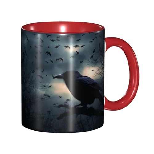 LKVNSWERT Porzellan-Kaffeetasse mit Griff, Nachtkrähen-Kaffeetasse für Büro und Zuhause, Latte-Getränketasse für Kaffee, Tee und Milch, bunte Innenseite, Keramik-Teetassen für Männer und Frauen von LKVNSWERT
