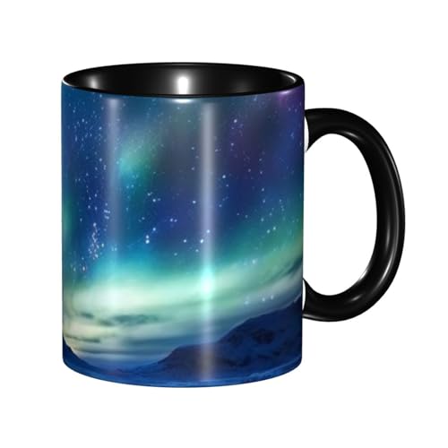 LKVNSWERT Porzellan-Kaffeetasse mit Griff, Nordlichter-Kaffeetasse für Büro und Zuhause, Latte-Getränketasse für Kaffee, Tee und Milch, bunte Innenseite, Keramik-Teetassen für Männer und Frauen von LKVNSWERT