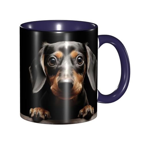 LKVNSWERT Porzellan-Kaffeetasse mit Griff, Pad-Dackel, Kaffeetasse für Büro und Zuhause, Latte-Getränketasse für Kaffee, Tee und Milch, bunte Innenseite, Keramik-Teetassen für Männer und Frauen von LKVNSWERT