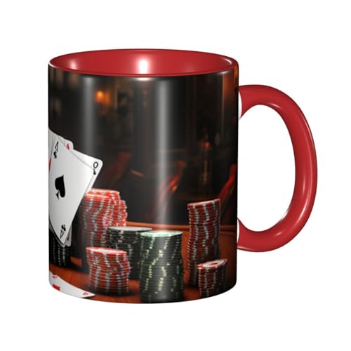 LKVNSWERT Porzellan-Kaffeetasse mit Griff, Pokerturnier-Kaffeetasse für Büro und Zuhause, Latte-Getränketasse für Kaffee, Tee und Milch, bunte Innenseite, Keramik-Teetassen für Männer und Frauen von LKVNSWERT