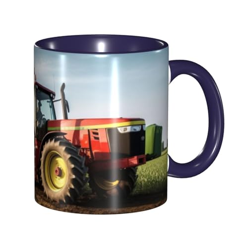 LKVNSWERT Porzellan-Kaffeetasse mit Griff, Traktor-Farm-Kaffeetasse für Büro und Zuhause, Latte-Getränketasse für Kaffee, Tee und Milch, bunte Innenseite, Keramik-Teetassen für Männer und Frauen von LKVNSWERT