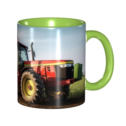 LKVNSWERT Porzellan-Kaffeetasse mit Griff, Traktor-Farm-Kaffeetasse für Büro und Zuhause, Latte-Getränketasse für Kaffee, Tee und Milch, bunte Innenseite, Keramik-Teetassen für Männer und Frauen von LKVNSWERT