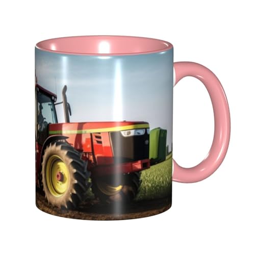 LKVNSWERT Porzellan-Kaffeetasse mit Griff, Traktor-Farm-Kaffeetasse für Büro und Zuhause, Latte-Getränketasse für Kaffee, Tee und Milch, bunte Innenseite, Keramik-Teetassen für Männer und Frauen von LKVNSWERT