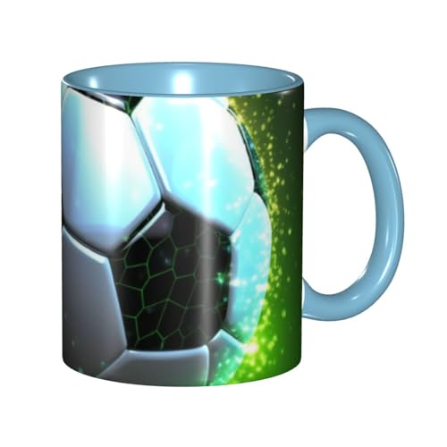 LKVNSWERT Porzellan-Kaffeetasse mit Griff, coole Fußball-Kaffeetasse für Büro und Zuhause, Latte-Getränketasse für Kaffee, Tee und Milch, bunte Innenseite, Keramik-Teetassen für Männer und Frauen von LKVNSWERT