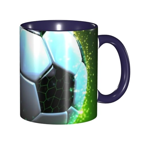 LKVNSWERT Porzellan-Kaffeetasse mit Griff, coole Fußball-Kaffeetasse für Büro und Zuhause, Latte-Getränketasse für Kaffee, Tee und Milch, bunte Innenseite, Keramik-Teetassen für Männer und Frauen von LKVNSWERT
