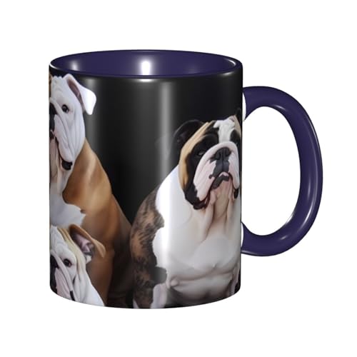 LKVNSWERT Porzellan-Kaffeetasse mit Griff, englische Bulldoggen, Kaffeetasse für Büro und Zuhause, Latte-Getränketasse für Kaffee, Tee und Milch, bunte Innenseite, Keramik-Teetassen für Männer und von LKVNSWERT