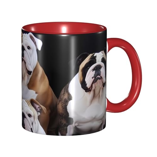 LKVNSWERT Porzellan-Kaffeetasse mit Griff, englische Bulldoggen, Kaffeetasse für Büro und Zuhause, Latte-Getränketasse für Kaffee, Tee und Milch, bunte Innenseite, Keramik-Teetassen für Männer und von LKVNSWERT