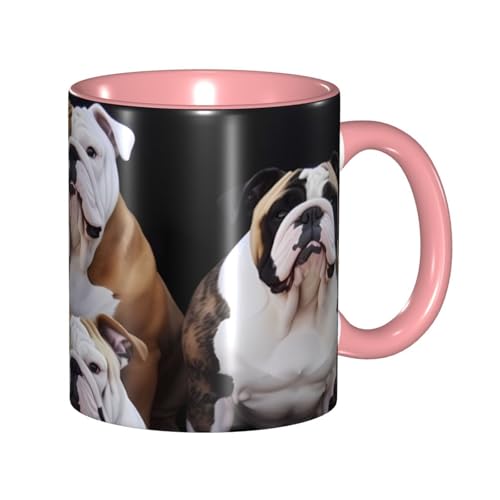 LKVNSWERT Porzellan-Kaffeetasse mit Griff, englische Bulldoggen, Kaffeetasse für Büro und Zuhause, Latte-Getränketasse für Kaffee, Tee und Milch, bunte Innenseite, Keramik-Teetassen für Männer und von LKVNSWERT
