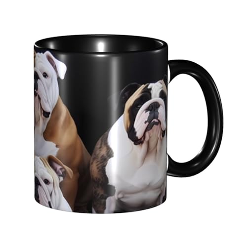 LKVNSWERT Porzellan-Kaffeetasse mit Griff, englische Bulldoggen, Kaffeetasse für Büro und Zuhause, Latte-Getränketasse für Kaffee, Tee und Milch, bunte Innenseite, Keramik-Teetassen für Männer und von LKVNSWERT