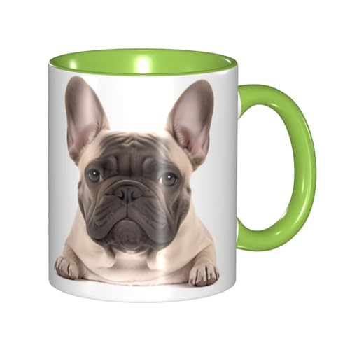 LKVNSWERT Porzellan-Kaffeetasse mit Griff, französische Bulldogge, Kaffeetasse für Büro und Zuhause, Latte-Getränketasse für Kaffee, Tee und Milch, bunte Innenseite, Keramik-Teetassen für Männer und von LKVNSWERT
