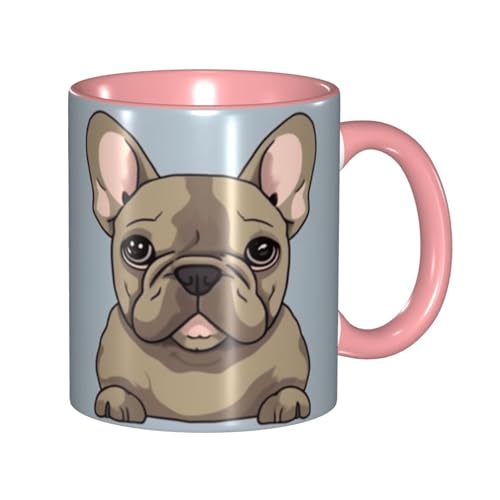 LKVNSWERT Porzellan-Kaffeetasse mit Griff, französische Bulldogge, Kaffeetasse für Büro und Zuhause, Latte-Getränketasse für Kaffee, Tee und Milch, bunte Innenseite, Keramik-Teetassen für Männer und von LKVNSWERT