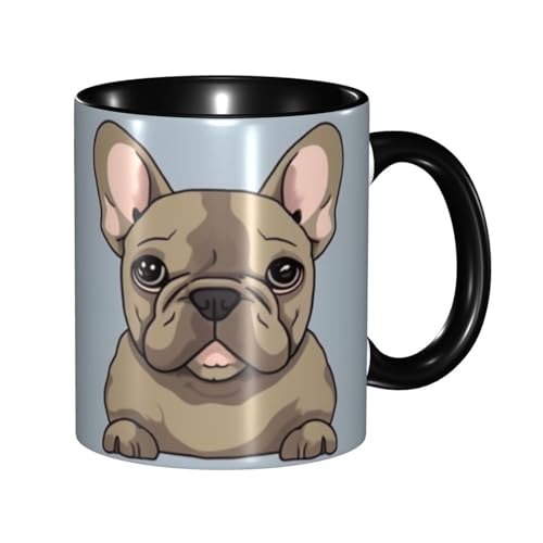 LKVNSWERT Porzellan-Kaffeetasse mit Griff, französische Bulldogge, Kaffeetasse für Büro und Zuhause, Latte-Getränketasse für Kaffee, Tee und Milch, bunte Innenseite, Keramik-Teetassen für Männer und von LKVNSWERT