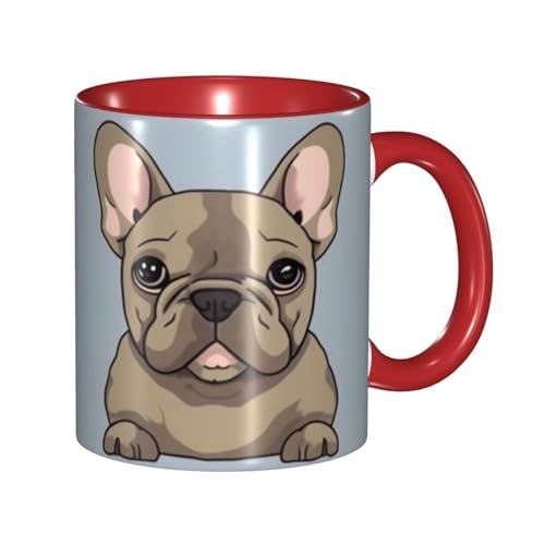 LKVNSWERT Porzellan-Kaffeetasse mit Griff, französische Bulldogge, Kaffeetasse für Büro und Zuhause, Latte-Getränketasse für Kaffee, Tee und Milch, bunte Innenseite, Keramik-Teetassen für Männer und von LKVNSWERT