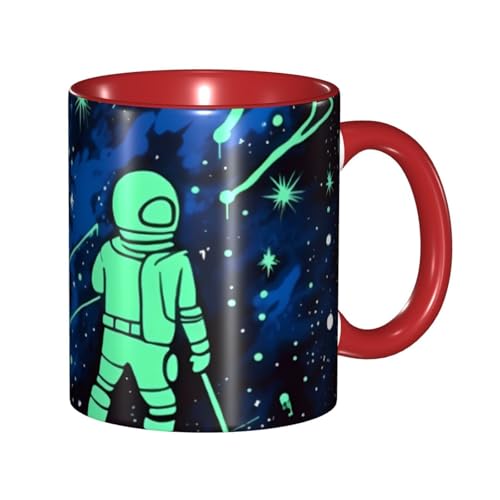 LKVNSWERT Porzellan-Kaffeetasse mit Griff, leuchtet im Dunkeln, Kaffeetasse für Büro und Zuhause, Latte-Getränketasse für Kaffee, Tee und Milch, bunte Innenseite, Keramik-Teetassen für Männer und von LKVNSWERT