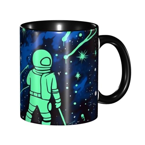 LKVNSWERT Porzellan-Kaffeetasse mit Griff, leuchtet im Dunkeln, Kaffeetasse für Büro und Zuhause, Latte-Getränketasse für Kaffee, Tee und Milch, bunte Innenseite, Keramik-Teetassen für Männer und von LKVNSWERT
