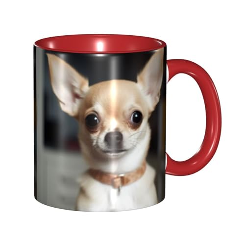 LKVNSWERT Porzellan-Kaffeetasse mit Griff, niedlicher Chihuahua-Kaffeetasse für Büro und Zuhause, Latte-Getränketasse für Kaffee, Tee und Milch, bunte Innenseite, Keramik-Teetassen für Männer und von LKVNSWERT