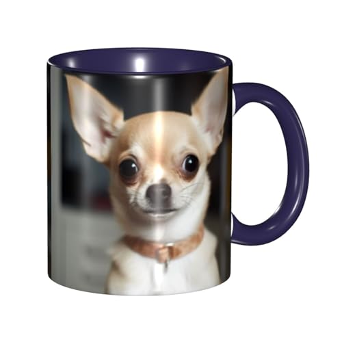 LKVNSWERT Porzellan-Kaffeetasse mit Griff, niedlicher Chihuahua-Kaffeetasse für Büro und Zuhause, Latte-Getränketasse für Kaffee, Tee und Milch, bunte Innenseite, Keramik-Teetassen für Männer und von LKVNSWERT