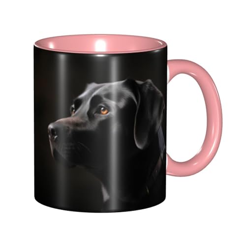 LKVNSWERT Porzellan-Kaffeetasse mit Griff, schwarzer Labrador-Kaffeetasse für Büro und Zuhause, Latte-Getränketasse für Kaffee, Tee und Milch, bunte Innenseite, Keramik-Teetassen für Männer und Frauen von LKVNSWERT