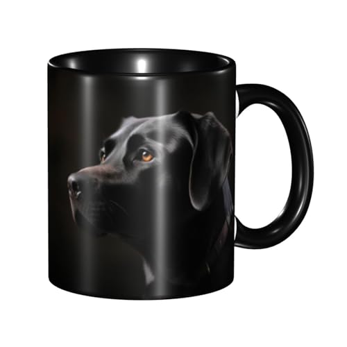 LKVNSWERT Porzellan-Kaffeetasse mit Griff, schwarzer Labrador-Kaffeetasse für Büro und Zuhause, Latte-Getränketasse für Kaffee, Tee und Milch, bunte Innenseite, Keramik-Teetassen für Männer und Frauen von LKVNSWERT