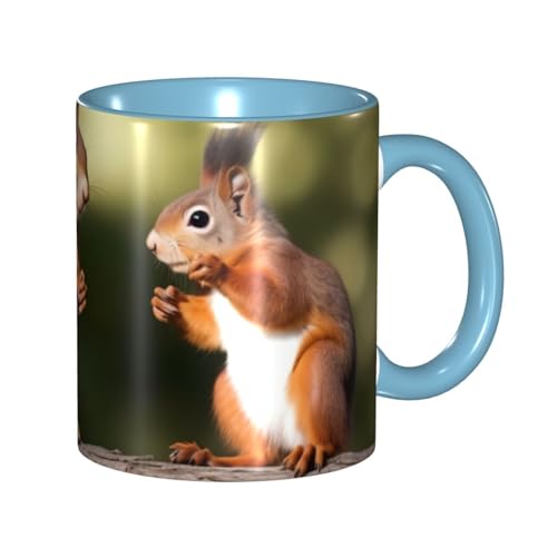 LKVNSWERT Porzellan-Kaffeetasse mit Griff, süße Eichhörnchen, Kaffeetasse für Büro und Zuhause, Latte-Getränketasse für Kaffee, Tee und Milch, bunte Innenseite, Keramik-Teetassen für Männer und Frauen von LKVNSWERT