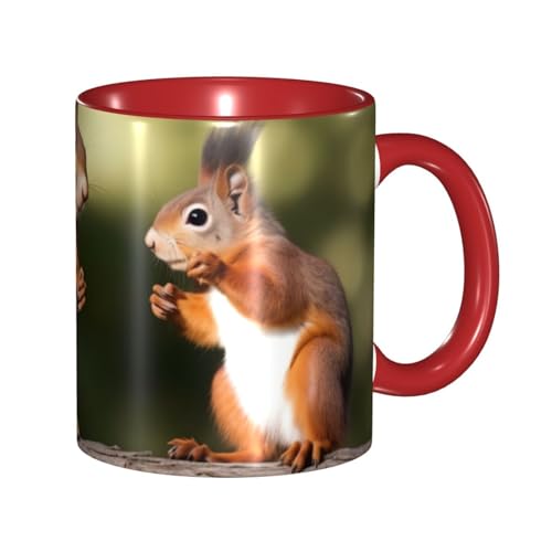 LKVNSWERT Porzellan-Kaffeetasse mit Griff, süße Eichhörnchen, Kaffeetasse für Büro und Zuhause, Latte-Getränketasse für Kaffee, Tee und Milch, bunte Innenseite, Keramik-Teetassen für Männer und Frauen von LKVNSWERT