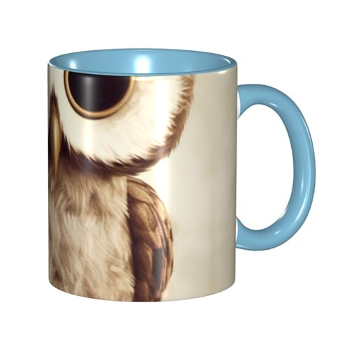 LKVNSWERT Porzellan-Kaffeetasse mit Griff, süße Eulen-Kaffeetasse für Büro und Zuhause, Latte-Getränketasse für Kaffee, Tee und Milch, bunte Innenseite, Keramik-Teetassen für Männer und Frauen von LKVNSWERT