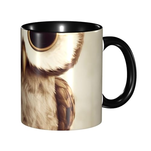 LKVNSWERT Porzellan-Kaffeetasse mit Griff, süße Eulen-Kaffeetasse für Büro und Zuhause, Latte-Getränketasse für Kaffee, Tee und Milch, bunte Innenseite, Keramik-Teetassen für Männer und Frauen von LKVNSWERT