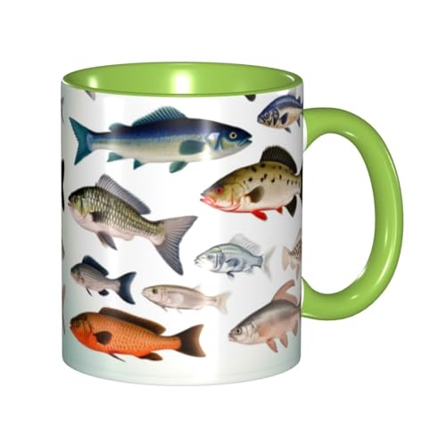 LKVNSWERT Porzellan-Kaffeetasse mit Griff, verschiedene Fisch-Kaffeetassen für Büro und Zuhause, Latte-Getränketasse für Kaffee, Tee und Milch, bunte Innenseite, Keramik-Teetassen für Männer und von LKVNSWERT