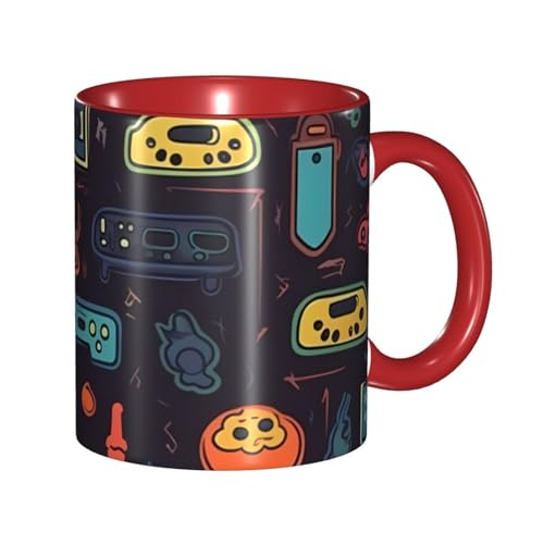 Porzellan-Kaffeetasse mit Griff, 325 ml, Spiel-Videospiel-Muster, Kaffeetasse für Büro und Zuhause, Latte-Getränketasse für Kaffee, Tee und Milch, bunte Innenseite, Keramik-Teetassen für Männer und Porzellan-Kaffeetasse mit Griff, 325 ml, Spiel-Videospiel-Muster, Kaffeetasse für Büro und Zuhause, Latte-Getränketasse für Kaffee, Tee und Milch, bunte Innenseite, Keramik-Teetassen für Männer und von LKVNSWERT