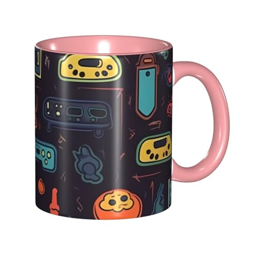 Porzellan-Kaffeetasse mit Griff, 325 ml, Spiel-Videospiel-Muster, Kaffeetasse für Büro und Zuhause, Latte-Getränketasse für Kaffee, Tee und Milch, bunte Innenseite, Keramik-Teetassen für Männer und Porzellan-Kaffeetasse mit Griff, 325 ml, Spiel-Videospiel-Muster, Kaffeetasse für Büro und Zuhause, Latte-Getränketasse für Kaffee, Tee und Milch, bunte Innenseite, Keramik-Teetassen für Männer und von LKVNSWERT