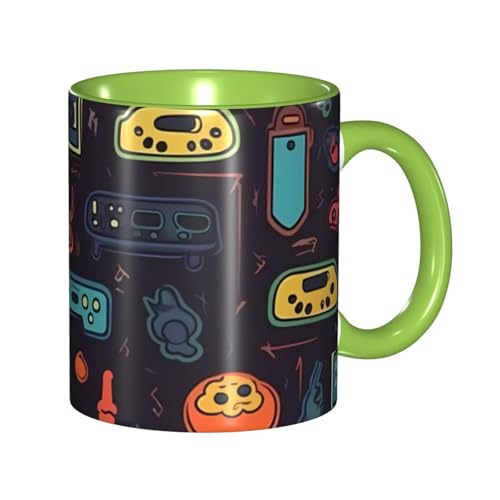 Porzellan-Kaffeetasse mit Griff, 325 ml, Spiel-Videospiel-Muster, Kaffeetasse für Büro und Zuhause, Latte-Getränketasse für Kaffee, Tee und Milch, bunte Innenseite, Keramik-Teetassen für Männer und von LKVNSWERT