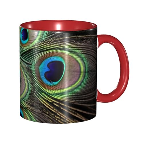 Porzellan-Kaffeetasse mit Griff, 325 ml, grüne Pfauenfeder-Kaffeetasse für Büro und Zuhause, Latte-Getränkebecher für Kaffee, Tee und Milch, bunte Innenseite, Keramik-Teetassen für Männer und Frauen Porzellan-Kaffeetasse mit Griff, 325 ml, grüne Pfauenfeder-Kaffeetasse für Büro und Zuhause, Latte-Getränkebecher für Kaffee, Tee und Milch, bunte Innenseite, Keramik-Teetassen für Männer und Frauen von LKVNSWERT