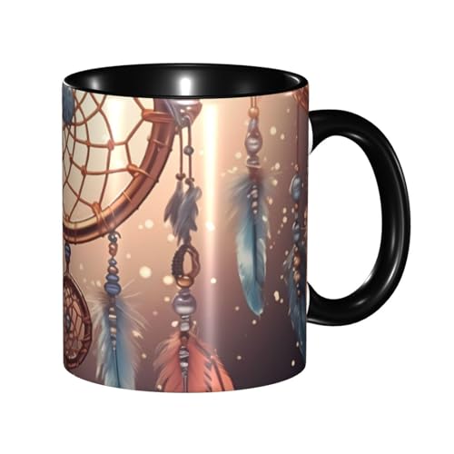 Porzellan-Kaffeetasse mit Griff, 325 ml, indianischer Traumfänger, Kaffeetasse für Büro und Zuhause, Latte-Getränketasse für Kaffee, Tee und Milch, bunte Innenseite, Keramik-Teetassen für Männer und Porzellan-Kaffeetasse mit Griff, 325 ml, indianischer Traumfänger, Kaffeetasse für Büro und Zuhause, Latte-Getränketasse für Kaffee, Tee und Milch, bunte Innenseite, Keramik-Teetassen für Männer und von LKVNSWERT