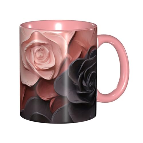 Porzellan-Kaffeetasse mit Griff, 325 ml, rosafarbene und schwarze Kaffeetasse für Büro und Zuhause, Latte-Getränketasse für Kaffee, Tee und Milch, bunte Innenseite, Keramik-Teetassen für Männer und Porzellan-Kaffeetasse mit Griff, 325 ml, rosafarbene und schwarze Kaffeetasse für Büro und Zuhause, Latte-Getränketasse für Kaffee, Tee und Milch, bunte Innenseite, Keramik-Teetassen für Männer und von LKVNSWERT