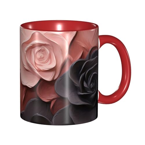 Porzellan-Kaffeetasse mit Griff, 325 ml, rosafarbene und schwarze Kaffeetasse für Büro und Zuhause, Latte-Getränketasse für Kaffee, Tee und Milch, bunte Innenseite, Keramik-Teetassen für Männer und von LKVNSWERT