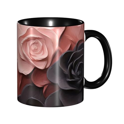 Porzellan-Kaffeetasse mit Griff, 325 ml, rosafarbene und schwarze Kaffeetasse für Büro und Zuhause, Latte-Getränketasse für Kaffee, Tee und Milch, bunte Innenseite, Keramik-Teetassen für Männer und Porzellan-Kaffeetasse mit Griff, 325 ml, rosafarbene und schwarze Kaffeetasse für Büro und Zuhause, Latte-Getränketasse für Kaffee, Tee und Milch, bunte Innenseite, Keramik-Teetassen für Männer und von LKVNSWERT