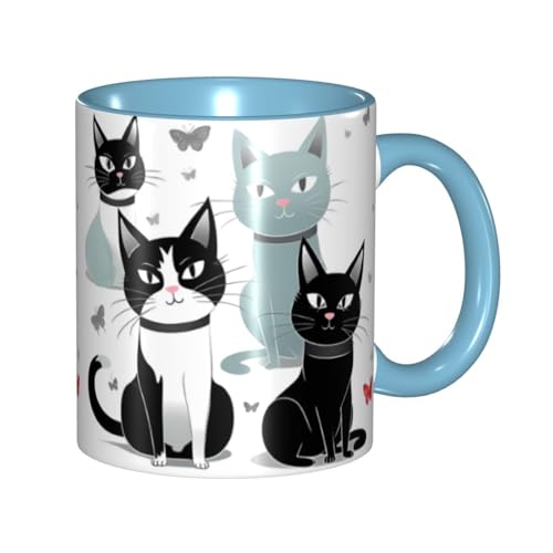 Porzellan-Kaffeetasse mit Griff, 325 ml, schwarze und weiße Katzen, Kaffeetasse für Büro und Zuhause, Latte-Getränketasse für Kaffee, Tee und Milch, bunte Innenseite, Keramik-Teetassen für Männer und Porzellan-Kaffeetasse mit Griff, 325 ml, schwarze und weiße Katzen, Kaffeetasse für Büro und Zuhause, Latte-Getränketasse für Kaffee, Tee und Milch, bunte Innenseite, Keramik-Teetassen für Männer und von LKVNSWERT