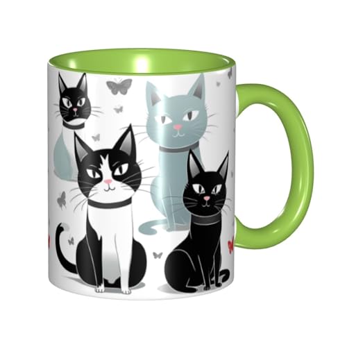 Porzellan-Kaffeetasse mit Griff, 325 ml, schwarze und weiße Katzen, Kaffeetasse für Büro und Zuhause, Latte-Getränketasse für Kaffee, Tee und Milch, bunte Innenseite, Keramik-Teetassen für Männer und Porzellan-Kaffeetasse mit Griff, 325 ml, schwarze und weiße Katzen, Kaffeetasse für Büro und Zuhause, Latte-Getränketasse für Kaffee, Tee und Milch, bunte Innenseite, Keramik-Teetassen für Männer und von LKVNSWERT