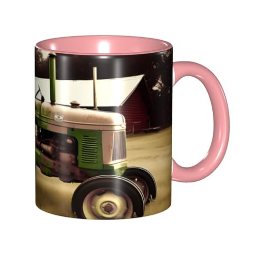 Porzellan-Kaffeetasse mit Griff, Motiv: alter Traktor, Foto, Bauernhof, Kaffeetasse für Büro und Zuhause, Latte-Getränketasse für Kaffee, Tee und Milch, bunte Innenseite, Keramik-Teetassen für Männer Porzellan-Kaffeetasse mit Griff, Motiv: alter Traktor, Foto, Bauernhof, Kaffeetasse für Büro und Zuhause, Latte-Getränketasse für Kaffee, Tee und Milch, bunte Innenseite, Keramik-Teetassen für Männer von LKVNSWERT