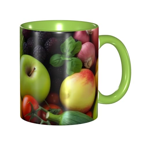 Porzellan-Kaffeetasse mit Griff, frisches Obst und Gemüse, Kaffeetasse für Büro und Zuhause, Latte-Getränketasse für Kaffee, Tee und Milch, bunte Innenseite, Keramik-Teetassen für Männer und Frauen von LKVNSWERT