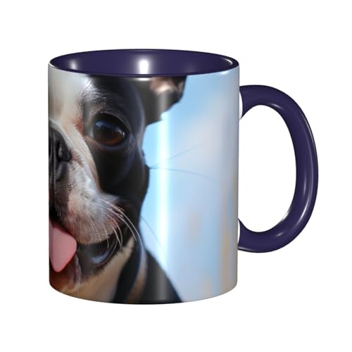 Porzellan-Kaffeetasse mit Griff, schöne Boston Terrier-Kaffeetasse für Büro und Zuhause, Latte-Getränketasse für Kaffee, Tee und Milch, bunte Innenseite, Keramik-Teetassen für Männer und Frauen von LKVNSWERT