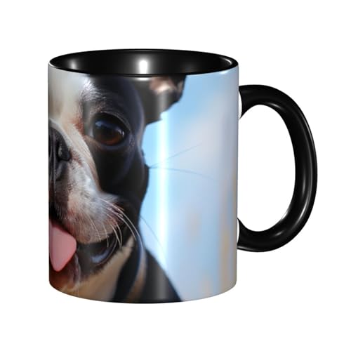 Porzellan-Kaffeetasse mit Griff, schöne Boston Terrier-Kaffeetasse für Büro und Zuhause, Latte-Getränketasse für Kaffee, Tee und Milch, bunte Innenseite, Keramik-Teetassen für Männer und Frauen von LKVNSWERT