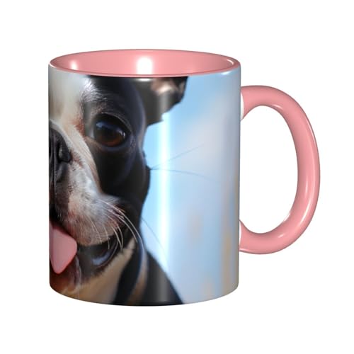 Porzellan-Kaffeetasse mit Griff, schöne Boston Terrier-Kaffeetasse für Büro und Zuhause, Latte-Getränketasse für Kaffee, Tee und Milch, bunte Innenseite, Keramik-Teetassen für Männer und Frauen von LKVNSWERT