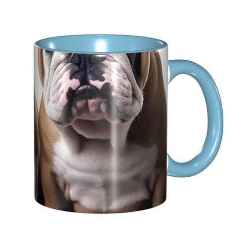 Porzellan-Kaffeetasse mit Griff, zwei niedliche Bulldoggen-Kaffeetasse für Büro und Zuhause, Latte-Getränkebecher für Kaffee, Tee und Milch, bunte Innenseite, Keramik-Teetassen für Männer und Frauen von LKVNSWERT