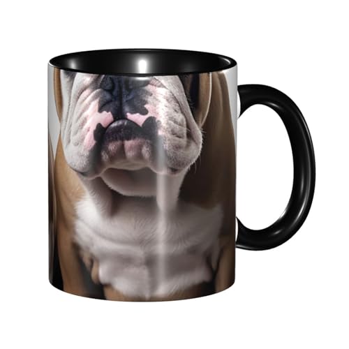 Porzellan-Kaffeetasse mit Griff, zwei niedliche Bulldoggen-Kaffeetasse für Büro und Zuhause, Latte-Getränkebecher für Kaffee, Tee und Milch, bunte Innenseite, Keramik-Teetassen für Männer und Frauen von LKVNSWERT