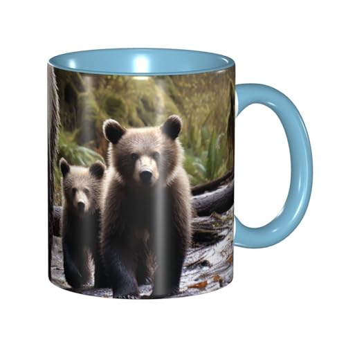 Porzellan-Kaffeetasse mit Henkel, Motiv: Bär und ihre Jungen, Kaffeetasse für Büro und Zuhause, Latte-Getränketasse für Kaffee, Tee und Milch, bunte Innenseite, Keramik-Teetassen für Männer und Frauen von LKVNSWERT